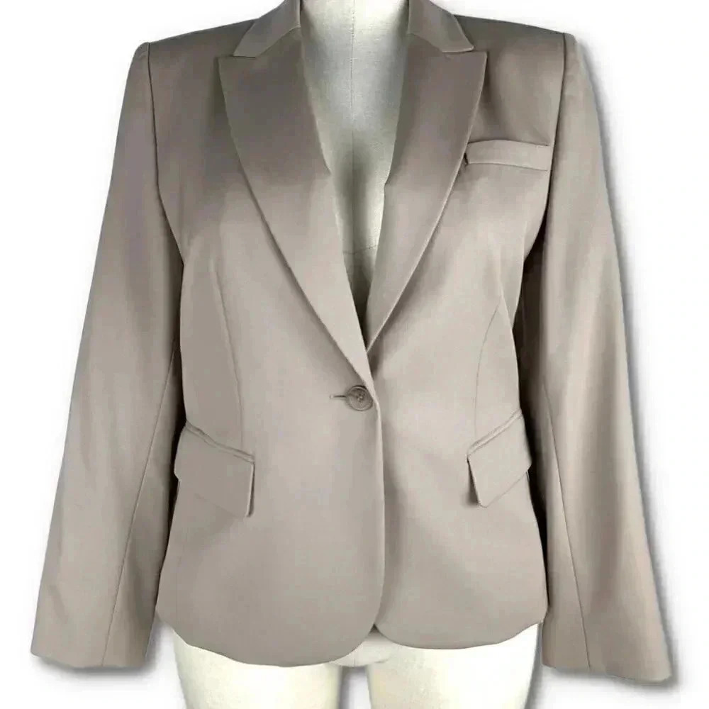 Talbots womens blazer size 14 tan taupe one button Italian fabric career jacket